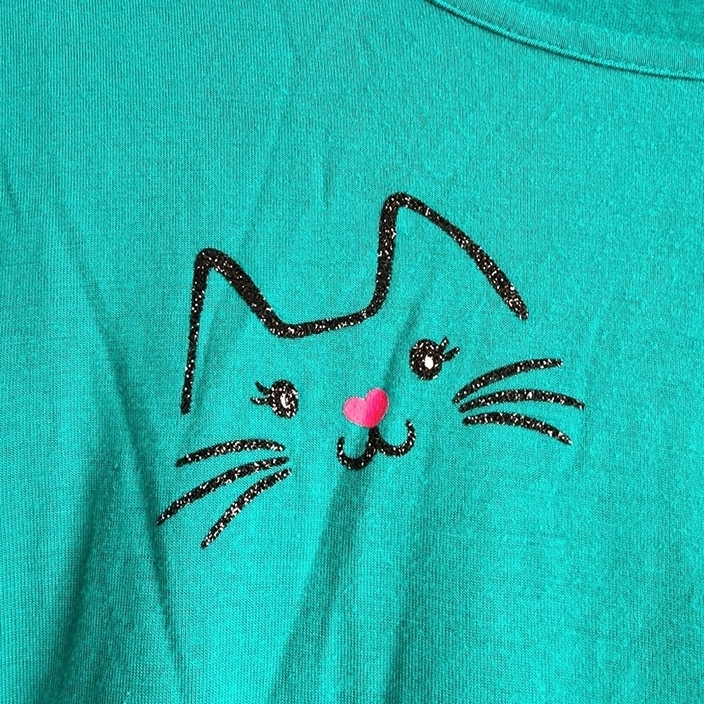Justice long sleeve Teal cat shirt Size 18-20 - Picture 2 of 6